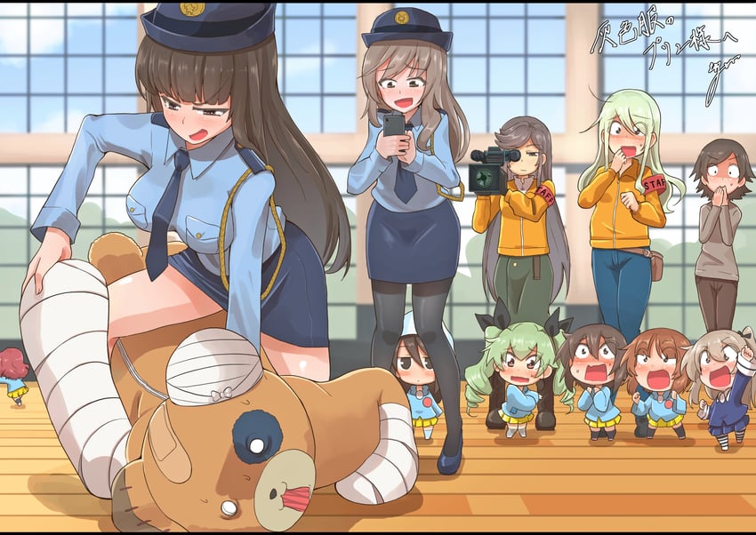 nishizumi miho, nishizumi maho, anchovy, shimada arisu, boko, and 5 more (girls und panzer) drawn by jinguu_(4839ms)