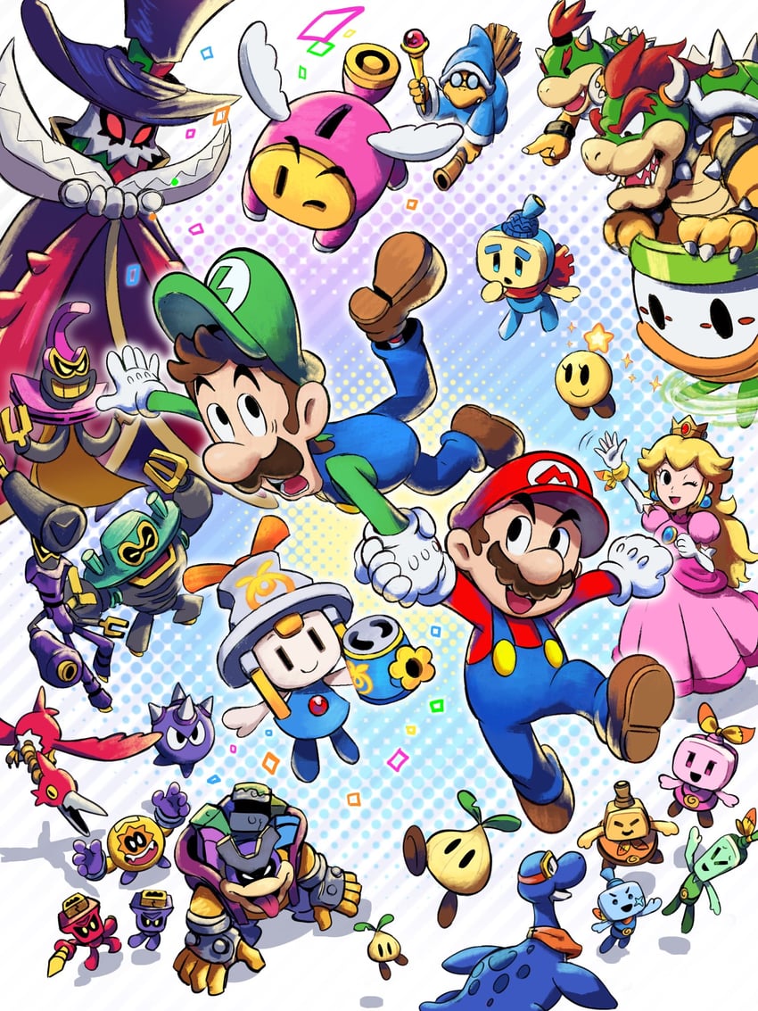 princess peach, mario, luigi, bowser, bowser jr., and 22 more (mario and 2 more) drawn by ya_mari_6363