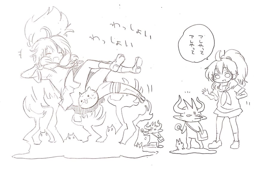 cat, ururun wolf, and li'l nyandam (nyanko daisensou) drawn by murayamawataru