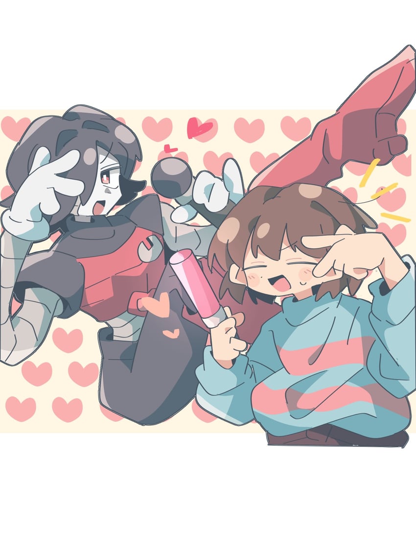 frisk, mettaton, and mettaton ex (undertale and 1 more) drawn by asechiruk