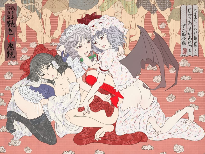 hakurei reimu, remilia scarlet, and izayoi sakuya (touhou) drawn by cloritin