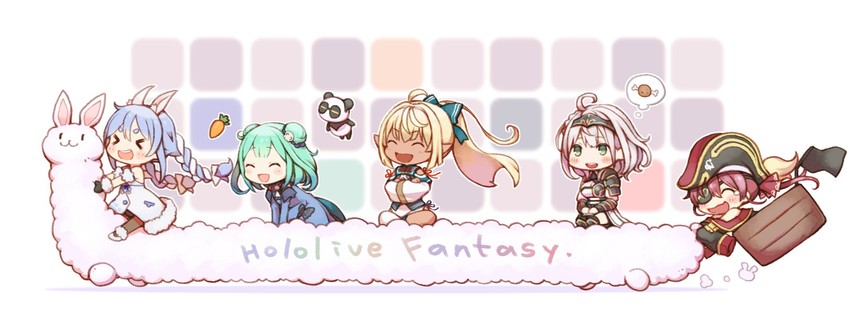 houshou marine, usada pekora, shirogane noel, uruha rushia, shiranui flare, and 2 more (hololive) drawn by kuro_(kuroneko_no_kanzume)