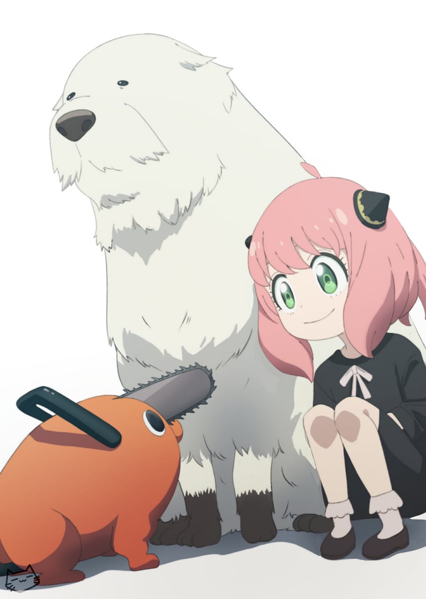 anya, pochita, and bond (chainsaw man and 1 more) drawn by keihh