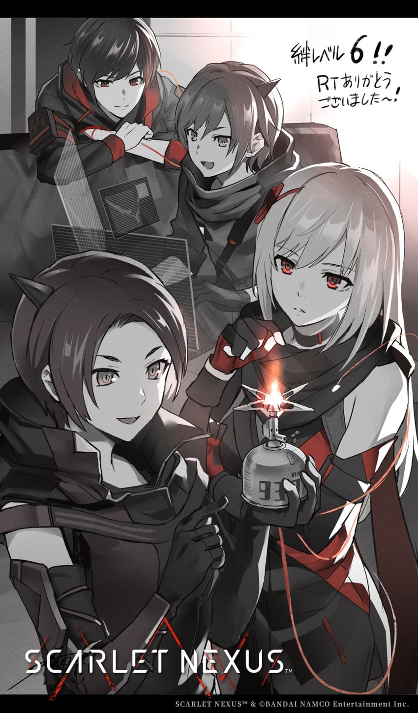 kasane randall, sumeragi yuito, wataru frazer, and haruka frazer (scarlet nexus) drawn by ishikawa_tamami