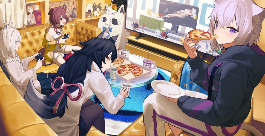 shirakami fubuki, nekomata okayu, ookami mio, inugami korone, sukonbu, and 4 more (hololive) drawn by susukawa_(susucawa)