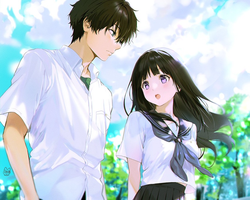 chitanda eru and oreki houtarou (hyouka) drawn by mery_(yangmalgage)
