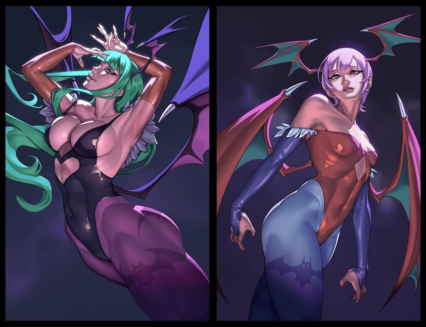 morrigan aensland and lilith (darkstalkers) drawn by rim_jims