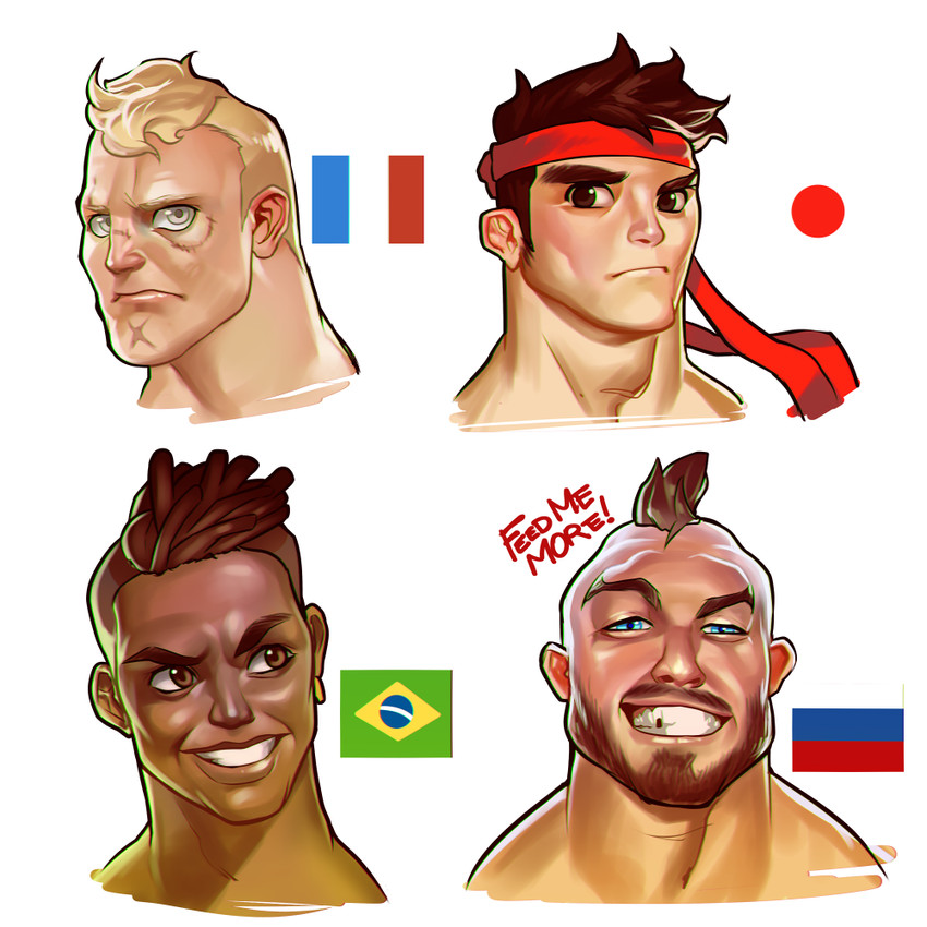 ryu, zangief, sean matsuda, and abel (street fighter and 2 more) drawn by oskar_vega