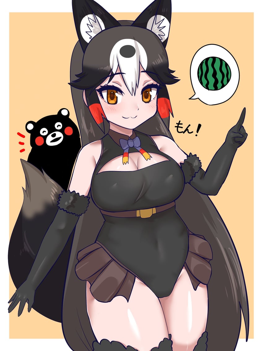 silver fox, kumamon, and higumamon (original and 1 more) drawn by aramaru