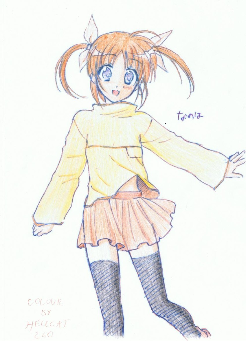 takamachi nanoha (lyrical nanoha and 1 more) drawn by hellcat_240 and shoukaki_(earthean)