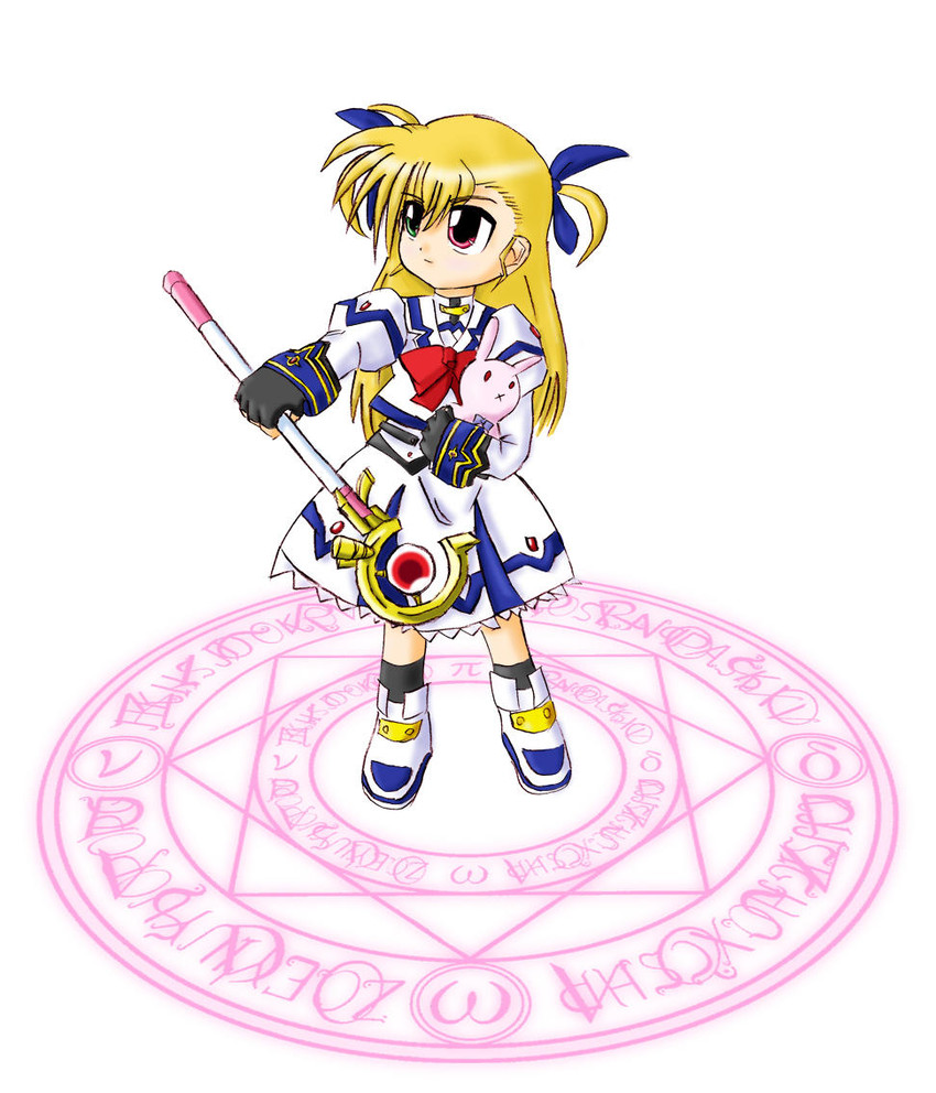 takamachi nanoha, raising heart, and vivio (lyrical nanoha and 1 more) drawn by namihei_ogu