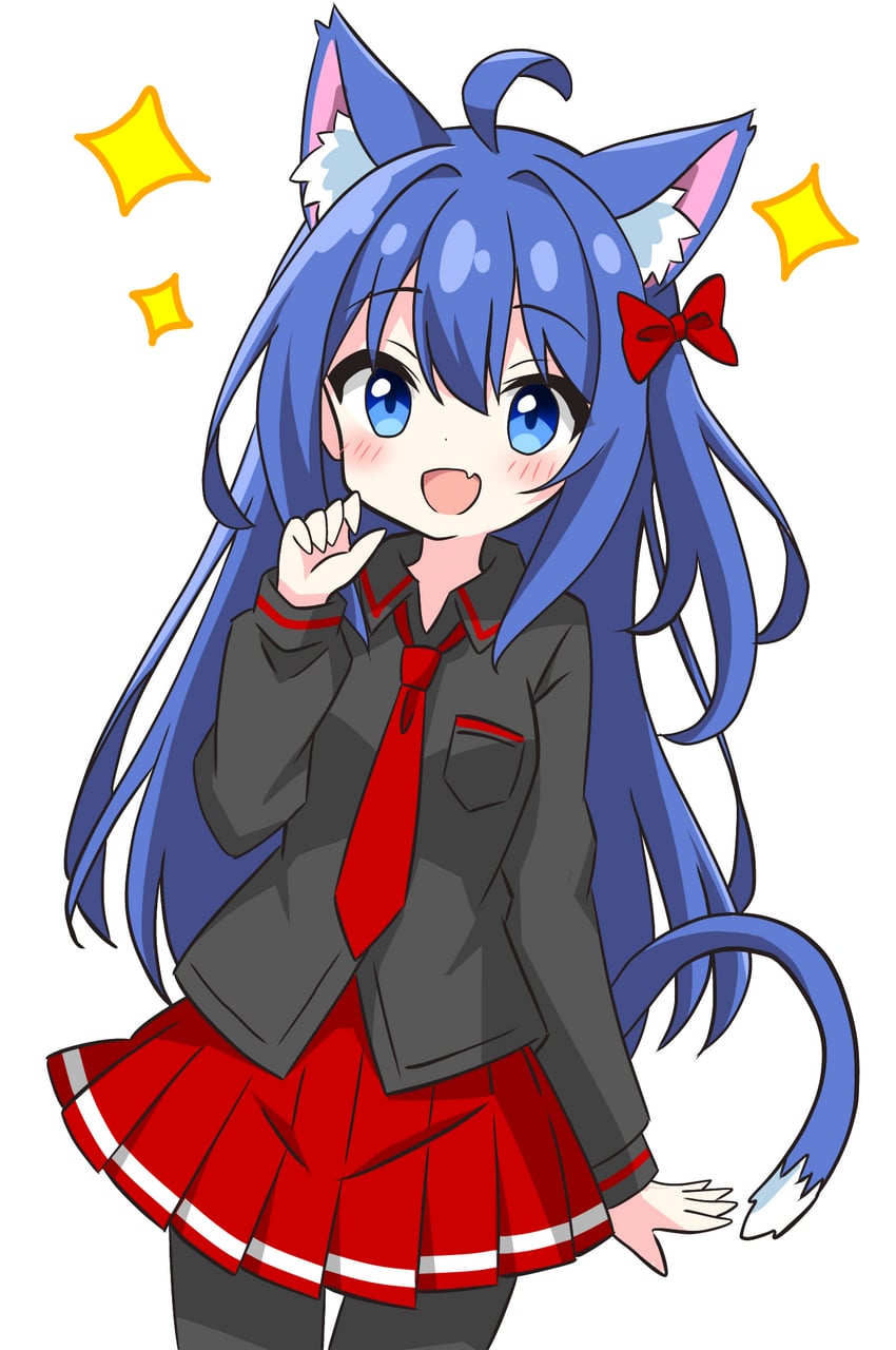 blue-haired cat girl (original) drawn by kotatsu-mazoku