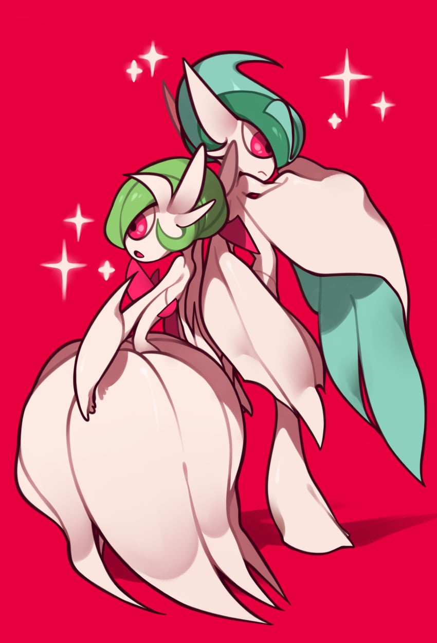 gardevoir, mega gardevoir, gallade, and mega gallade (pokemon) drawn by priscilla_(bampshi)