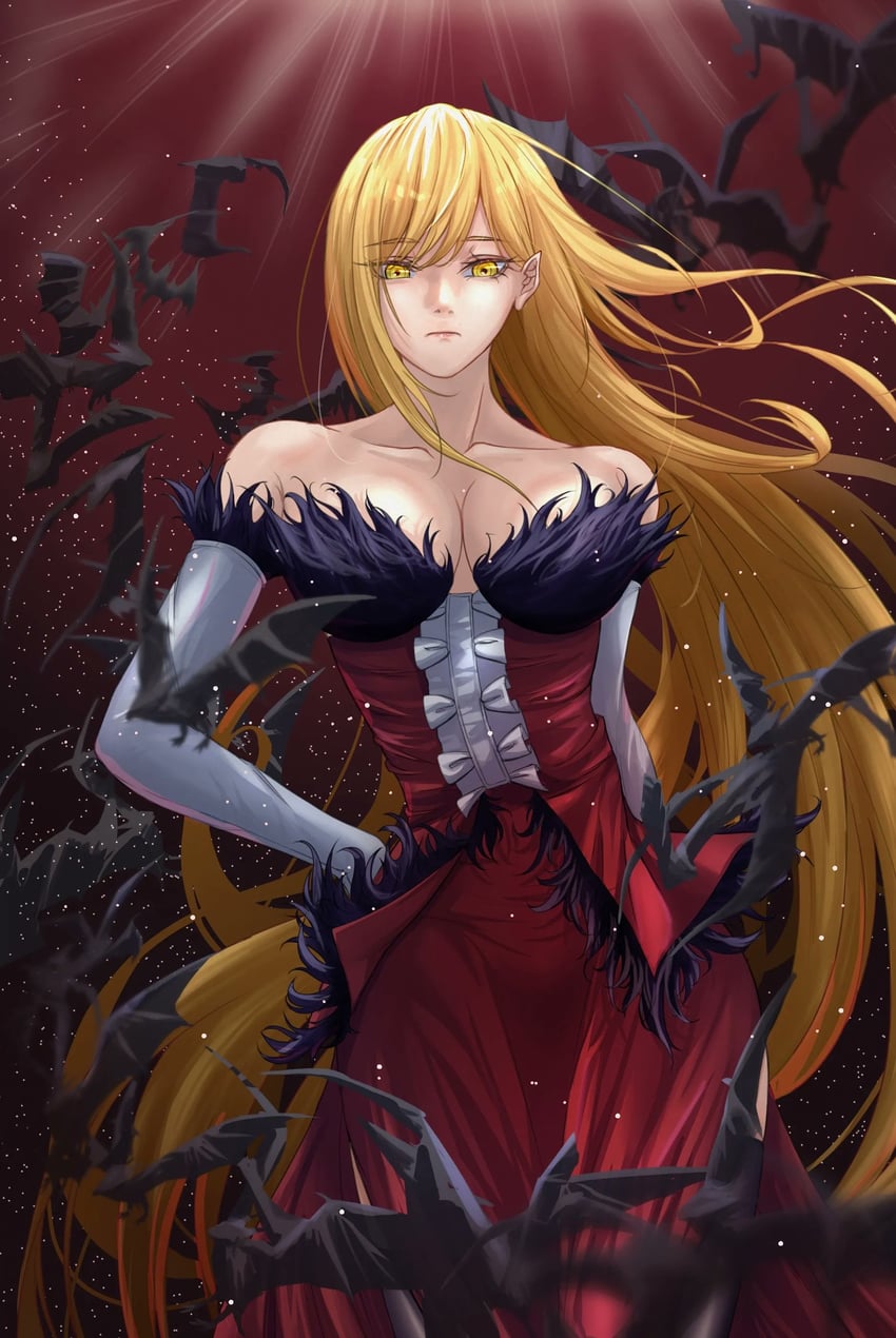 oshino shinobu and kiss-shot acerola-orion heart-under-blade (monogatari and 2 more) drawn by makadamin32