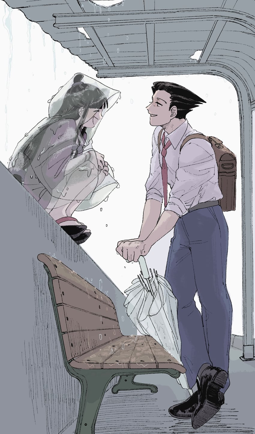 phoenix wright and maya fey (ace attorney) drawn by omen_hohoho