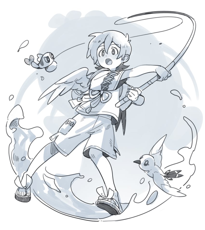 tatsugiri, fletchling, and grian (pokemon and 1 more) drawn by luminous_slime