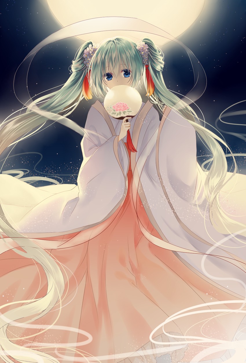 hatsune miku and chuushuu meigetsu miku (vocaloid) drawn by istriri