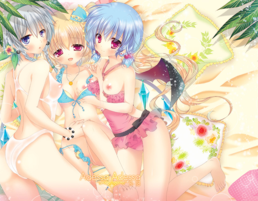 remilia scarlet, flandre scarlet, and izayoi sakuya (touhou) drawn by pekopokox