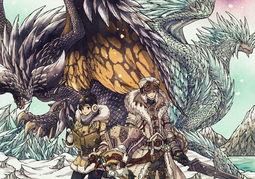 monster hunter, nergigante, handler, and velkhana (monster hunter and 2 more) drawn by toriga