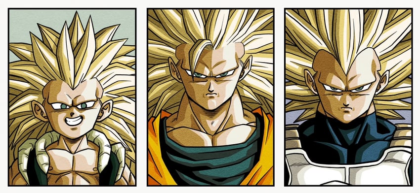 son goku, vegeta, and gotenks (dragon ball and 2 more) drawn by ryukyudb0726