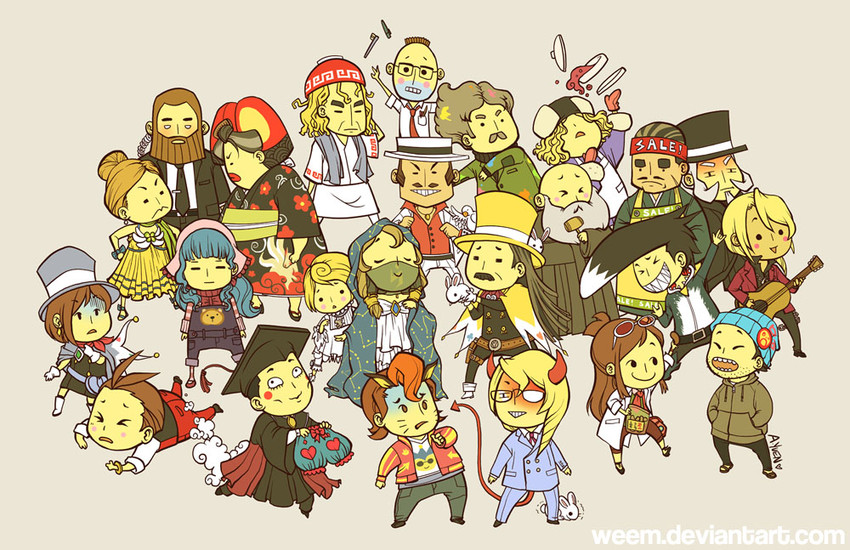 phoenix wright, apollo justice, trucy wright, klavier gavin, ema skye, and 19 more (ace attorney and 1 more) drawn by weem_(deviantart)