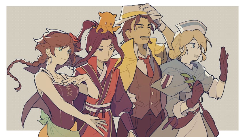 hikari ku, agnea bristarni, partitio yellowil, and castti florenz (octopath traveler and 1 more) drawn by aluuuuu721