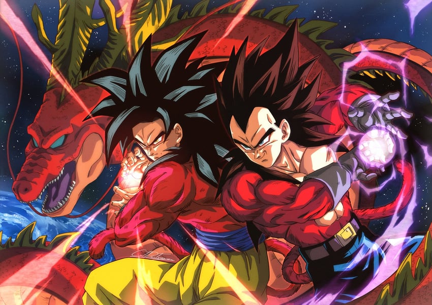 son goku, vegeta, and ultimate shenron (dragon ball and 1 more) drawn by catdestroyer