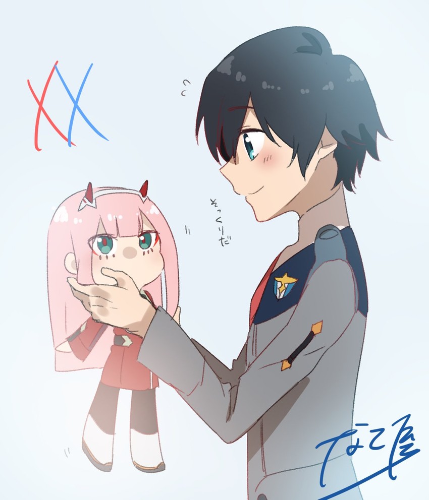 zero two and hiro (darling in the franxx) drawn by nakoya_(nane_cat)