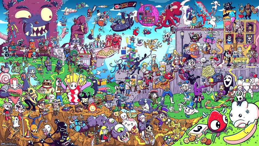 monika, sans, crewmate, jill stingray, cerberus, and 66 more (helltaker and 175 more) drawn by moskidraws