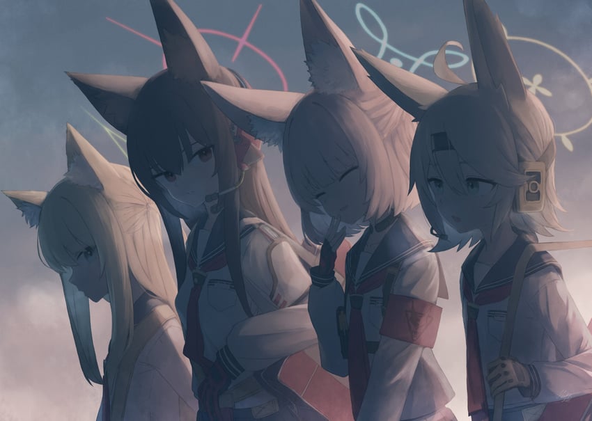 niko, otogi, kurumi, and yukino (blue archive) drawn by origumi
