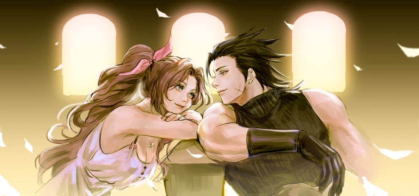 aerith gainsborough and zack fair (final fantasy and 2 more) drawn by wondo_wando_ff7