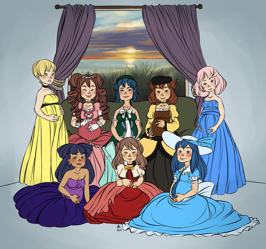 dawn, may, rosa, elesa, bianca, and 3 more (pokemon and 7 more) drawn by therabbitd