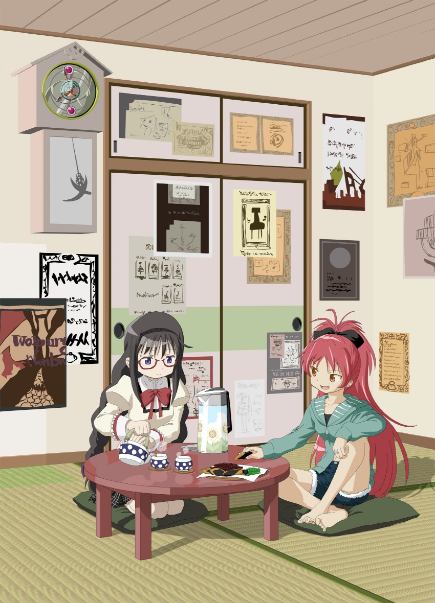 akemi homura, sakura kyoko, kyubey, and walpurgisnacht (mahou shoujo madoka magica) drawn by knives_(knives777)