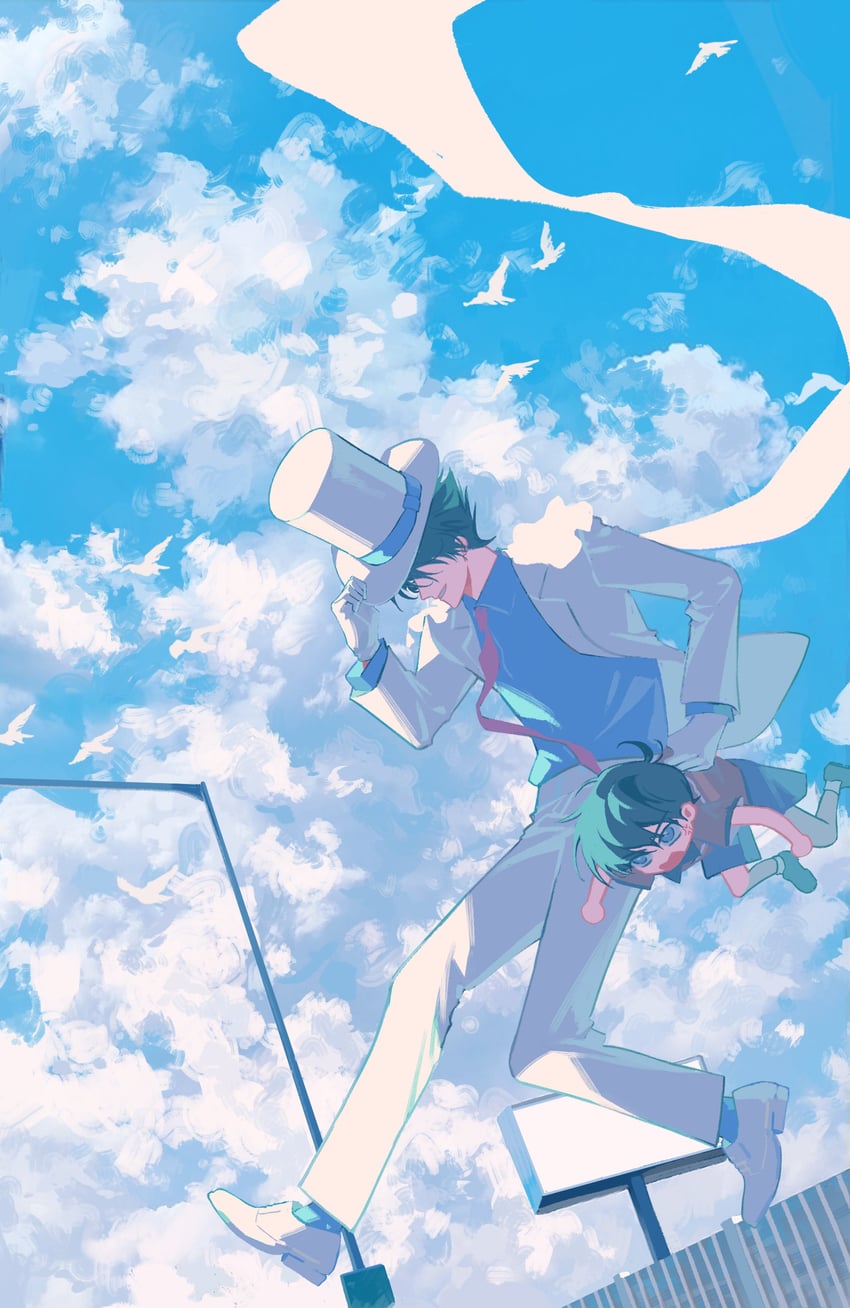 edogawa conan and kaitou kid (meitantei conan and 1 more) drawn by sokso