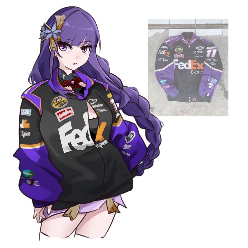 raiden shogun and denny hamlin (genshin impact and 2 more) drawn by holeecrab
