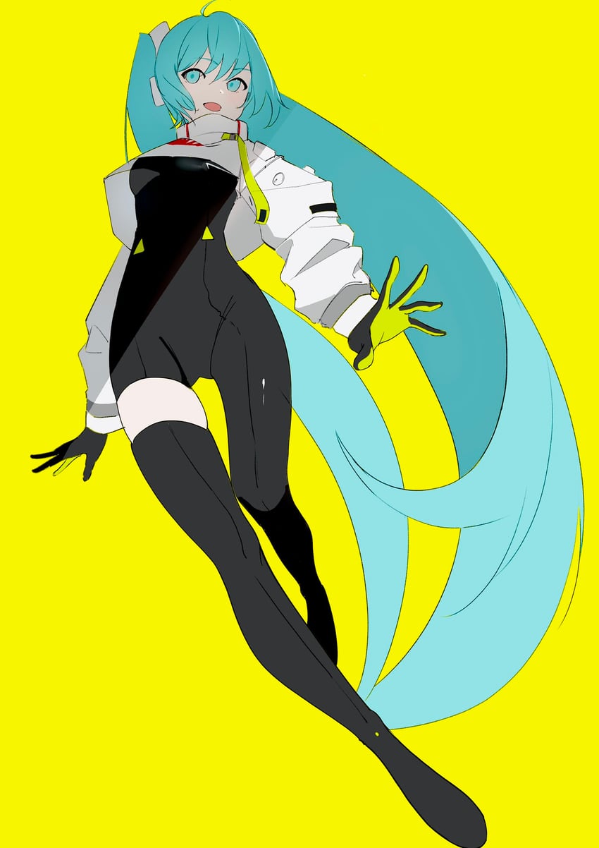 hatsune miku and racing miku (vocaloid and 1 more) drawn by potetoneko