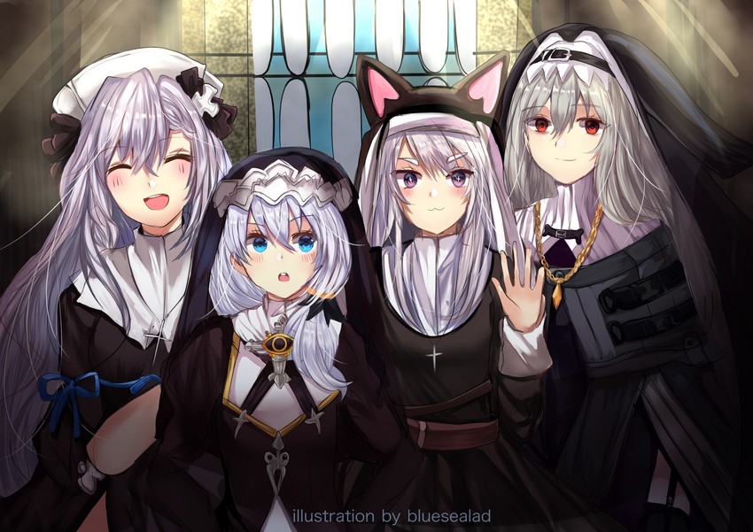 theresa apocalypse, specter, p7, and vestal (arknights and 4 more) drawn by blue_sealad