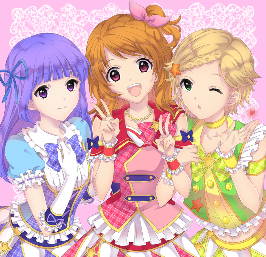 ozora akari, hikami sumire, and shinjo hinaki (aikatsu!) drawn by yagisu