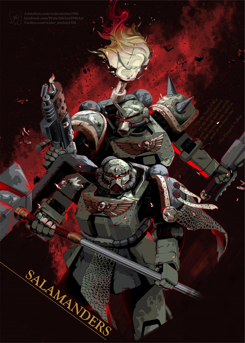 adeptus astartes and zaku ii (gundam and 2 more) drawn by watermelonsfw