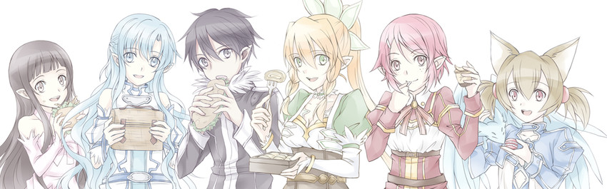 asuna, kirito, leafa, silica, lisbeth, and 2 more (sword art online) drawn by misuzu_(iridescence)