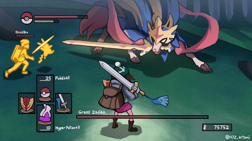 pikachu, gloria, victor, zacian, great grey wolf sif, and 1 more (pokemon and 3 more) drawn by hjz_(artemi)