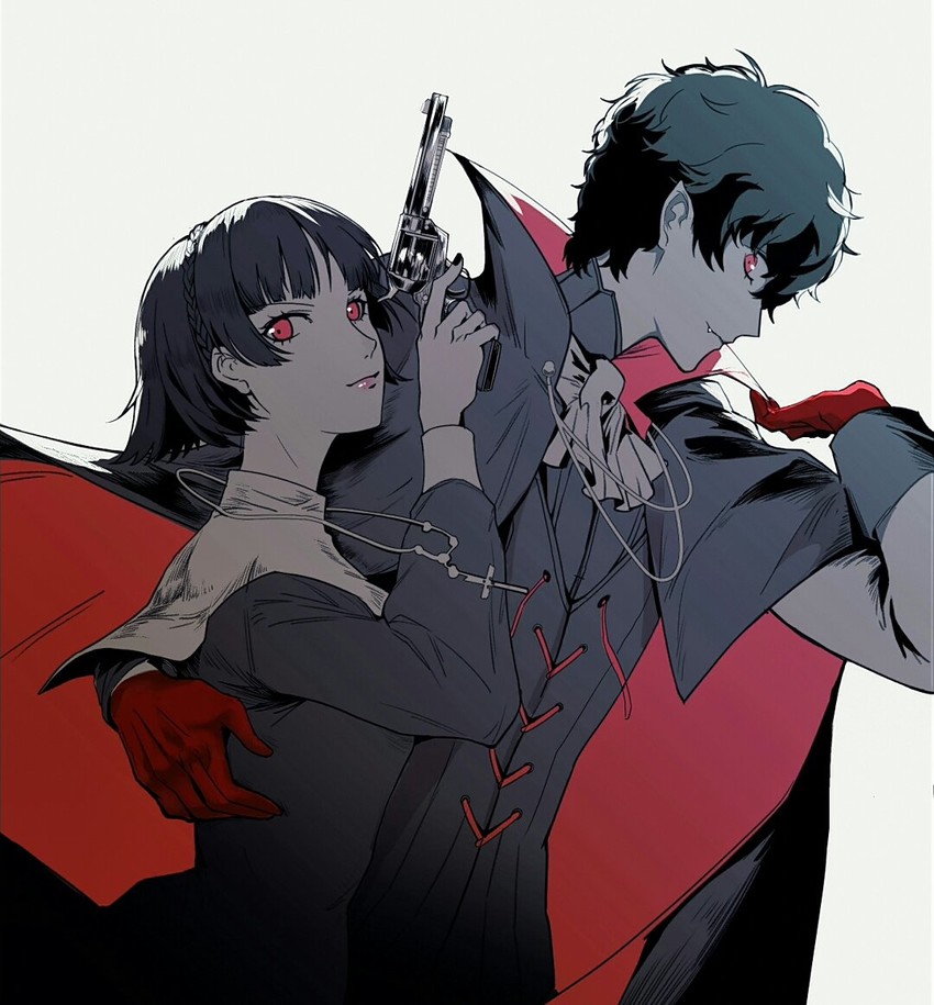 amamiya ren, niijima makoto, and joker (persona and 1 more) drawn by houhou_(pixiv4771938)