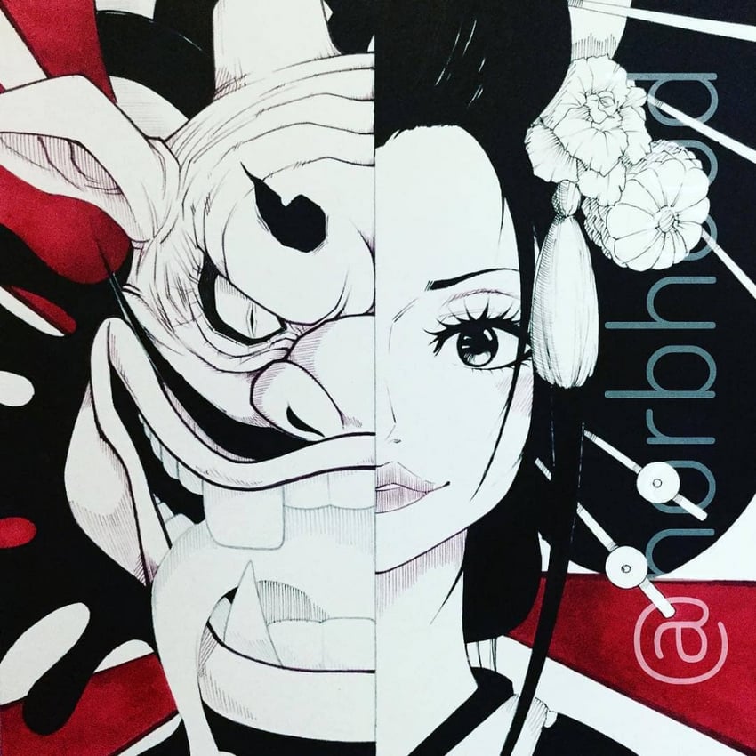 kouzuki hiyori and kurozumi orochi (one piece) drawn by norbhood