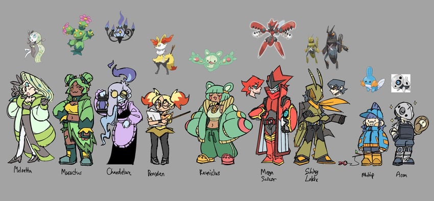 braixen, mudkip, chandelure, scizor, meloetta, and 5 more (pokemon) drawn by subject_042