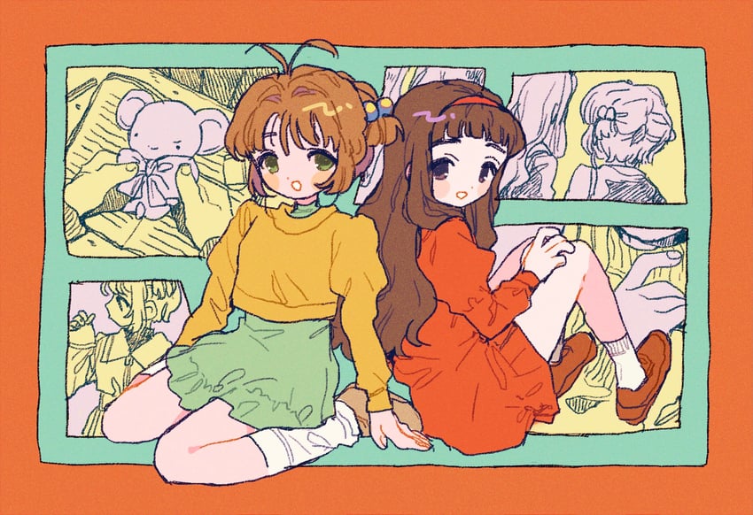 kinomoto sakura, kero, and daidouji tomoyo (cardcaptor sakura) drawn by gohanysu