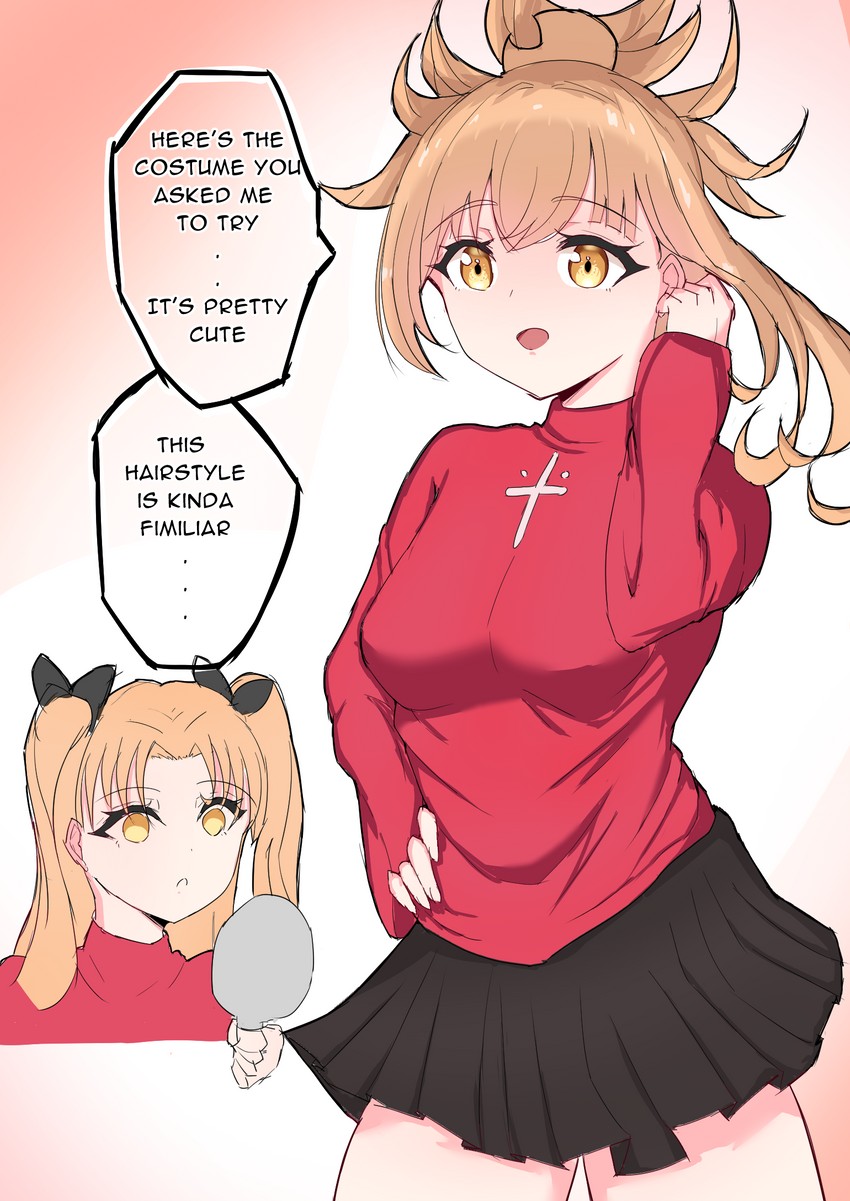 tohsaka rin, yoimiya, and ueda kana (fate and 2 more) drawn by marshmallows
