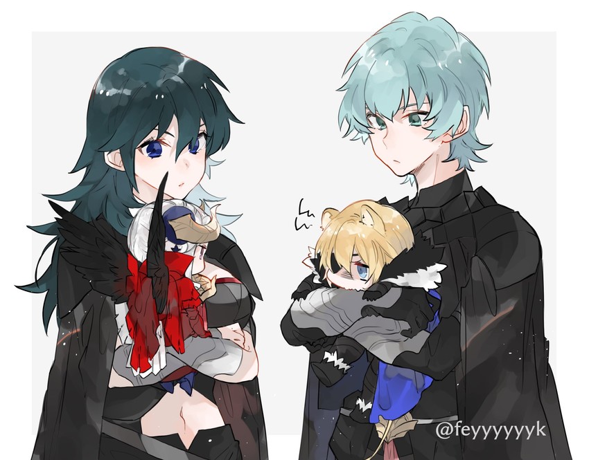 female byleth, edelgard von hresvelg, dimitri alexandre blaiddyd, and male byleth (fire emblem and 1 more) drawn by feyyyyyyk