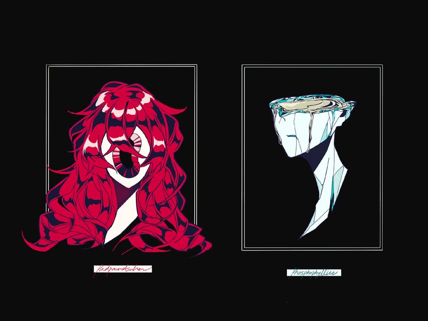 phosphophyllite and padparadscha (houseki no kuni) drawn by garan_(_rnono)