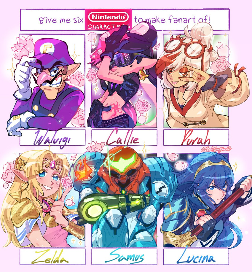 princess zelda, samus aran, lucina, purah, waluigi, and 1 more (fire emblem and 11 more) drawn by setispaghetti