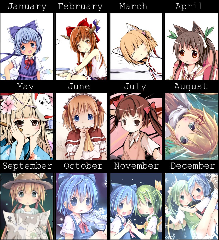 cirno, moriya suwako, ibuki suika, daiyousei, shirai kuroko, and 2 more (touhou and 3 more) drawn by sakuraba_hikaru_(loveindog)